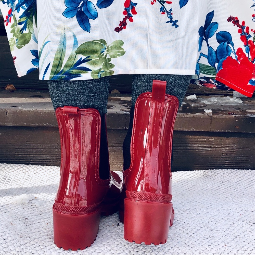 LAST PAIR! New! Red Rain Boots with Block Heel - Picture 2 of 8